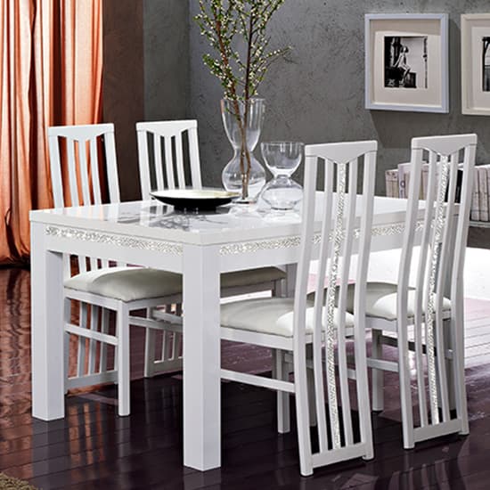 Regal Wooden Dining Chair In White With Crystal Details_2