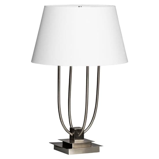 Trento White Fabric Shade Table Lamp In Satin Nickel_1