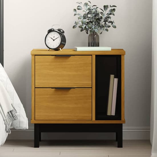 Reggio Solid Pine Wood Bedside Cabinet With 2 Drawers In Oak_1