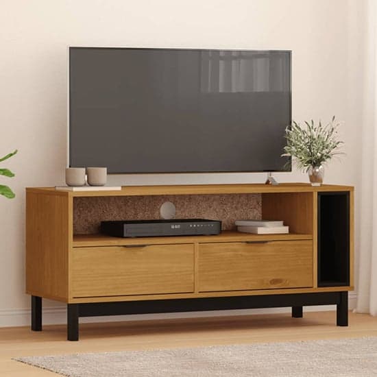 Reggio Solid Pine Wood TV Stand 2 Drawers 2 Shelves In Oak_1