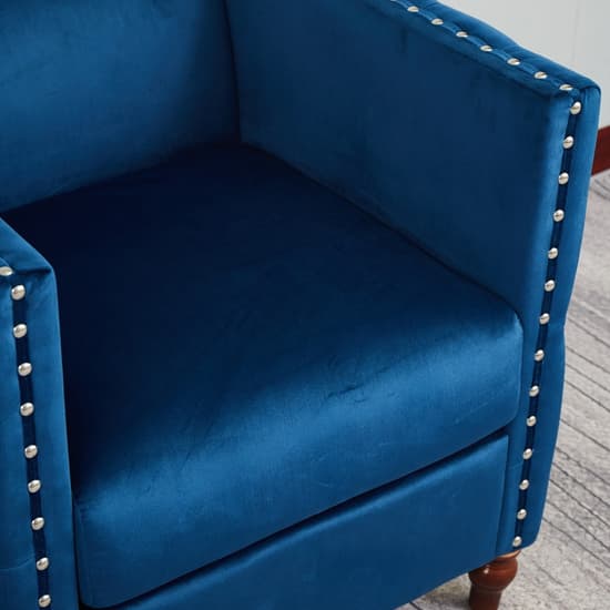 Reggio Plush Velvet 3+2+1 Sofa Set In Blue With Wooden Legs_2