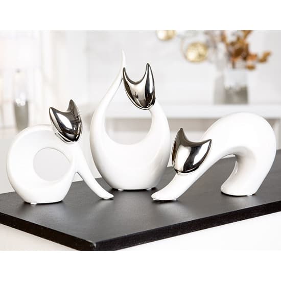 Regina Ceramics Cat Nadja Sculpture In White And Silver_2