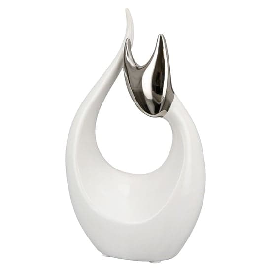 Regina Ceramics Cat Nadja Sculpture In White And Silver_1