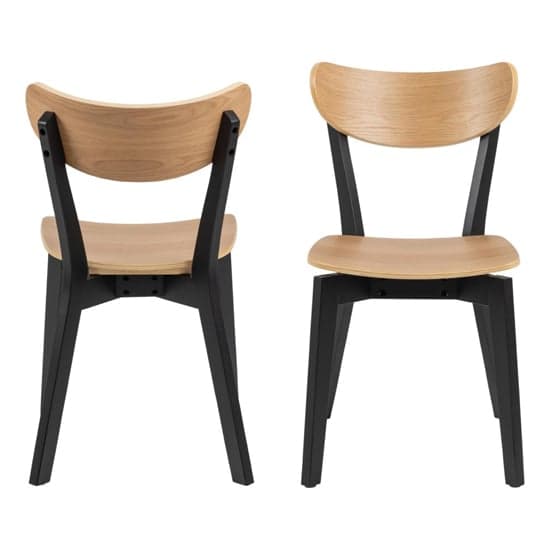 Reims Oak Rubberwood Dining Chairs With Black Legs In Pair_2