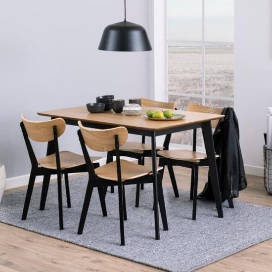 Reims Oak Rubberwood Dining Chairs With Black Legs In Pair_6