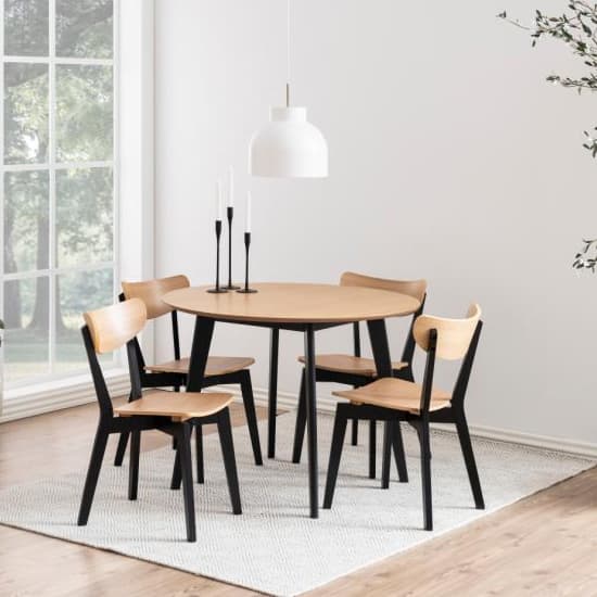 Reims Wooden Dining Table Round In Oak With Black Legs_4