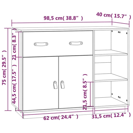 Reinier Pinewood Sideboard With 2 Doors 1 Drawer In White_6