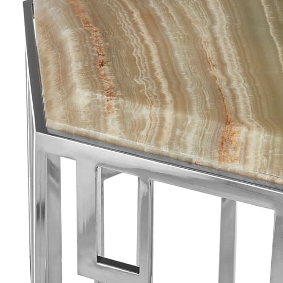 Relics Natural Onyx Stone Hexagonal Side Table With Silver Base_3