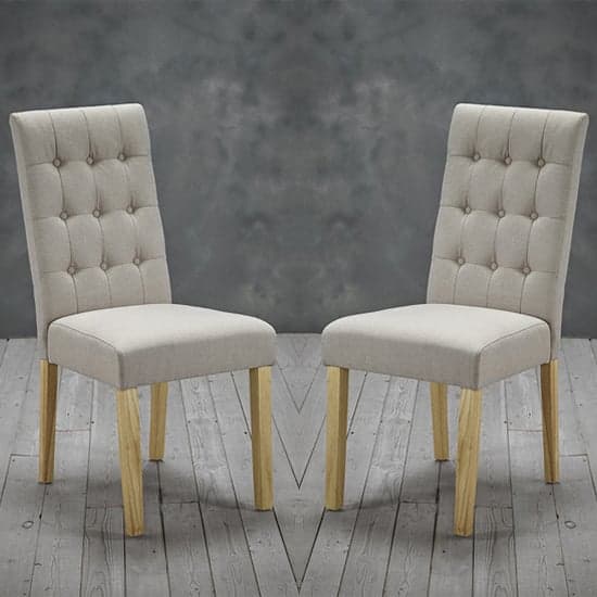 Remo Beige Fabric Dining Chairs With Wooden Legs In Pair_1