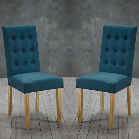 Remo Teal Fabric Dining Chairs With Wooden Legs In Pair_1