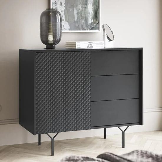 Reno Wooden Sideboard Small With 1 Door 3 Drawers In Graphite_1