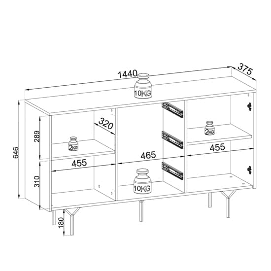 Reno Wooden Sideboard Wide With 2 Doors 3 Drawers In Graphite