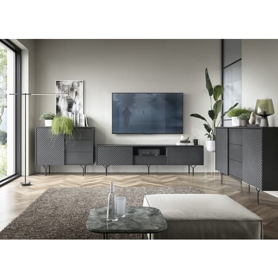 Reno Wooden Sideboard Wide With 2 Doors 3 Drawers In Graphite_7