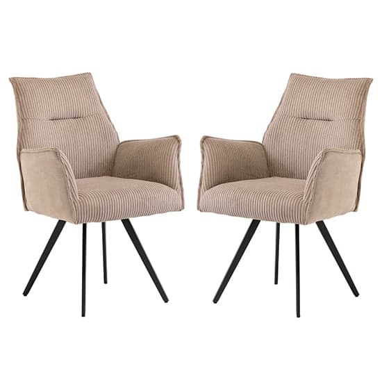 Reston Oyster Corduroy Fabric Mix Dining Armchairs In Pair_1