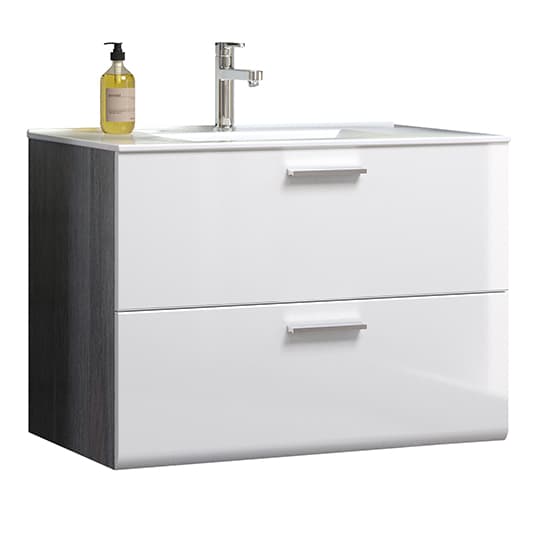 Reus Wall Hung Gloss Vanity Unit With 2 Drawers In Smokey Silver_2