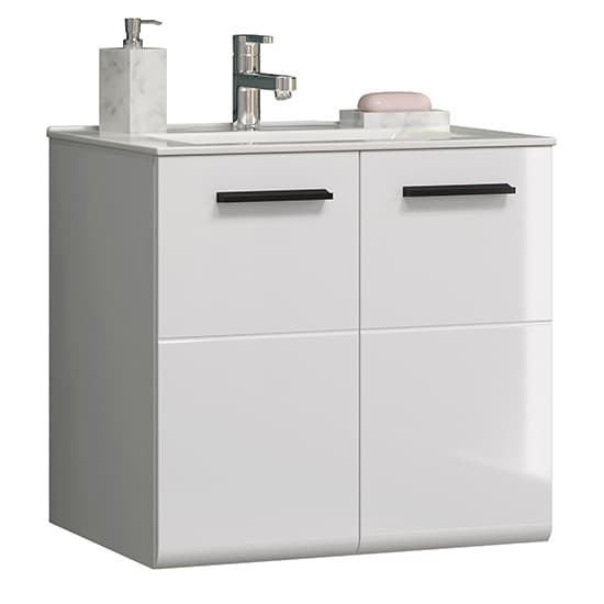 Reus Wall Hung High Gloss Vanity Unit With 2 Doors In White_4