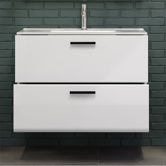 Reus Wall Hung High Gloss Vanity Unit With 2 Drawers In White_2