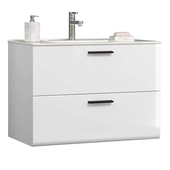 Reus Wall Hung High Gloss Vanity Unit With 2 Drawers In White_3