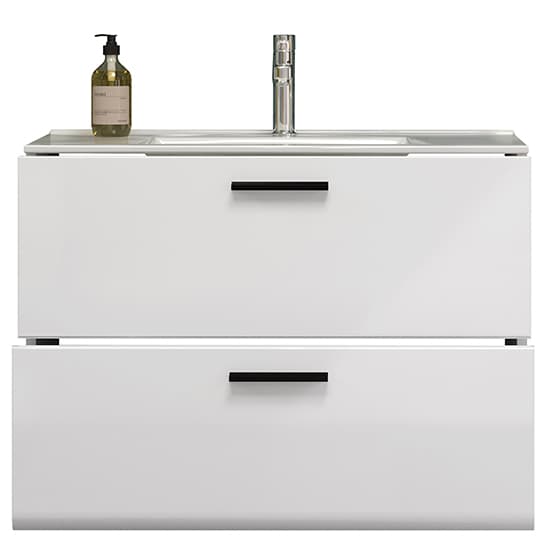 Reus Wall Hung High Gloss Vanity Unit With 2 Drawers In White_4