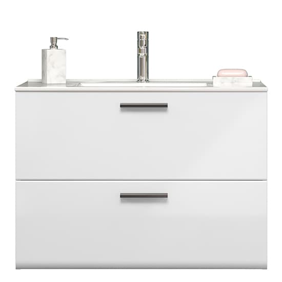 Reus Wall Hung High Gloss Vanity Unit With 2 Drawers In White_5