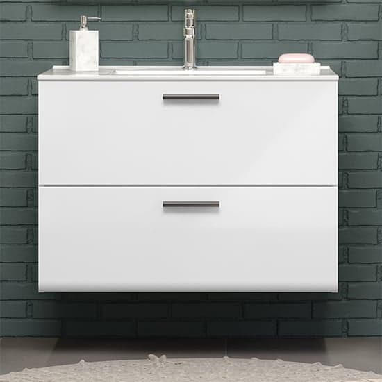 Reus Wall Hung High Gloss Vanity Unit With 2 Drawers In White_1
