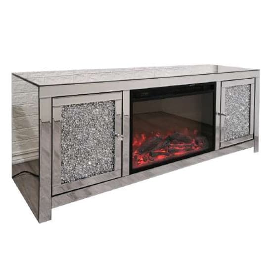 Reyn Crushed Glass TV Stand With Fire And 2 Doors In Mirrored_1