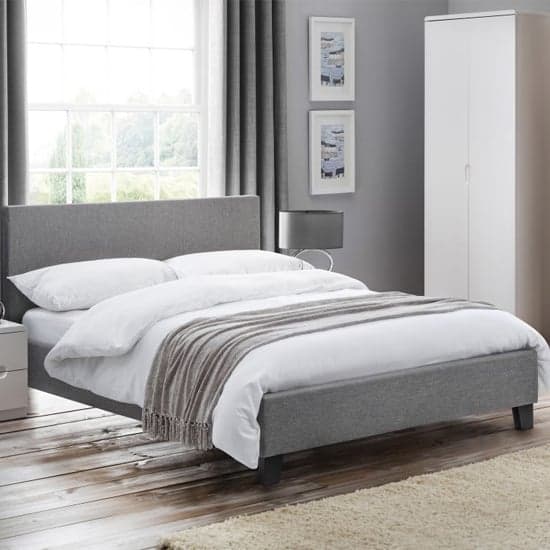 Rafiya Linen Fabric Double Bed In Light Grey_1