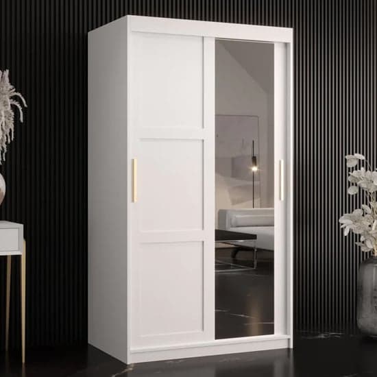 Rieti II Mirrored Wardrobe 2 Sliding Doors 100cm In White_1