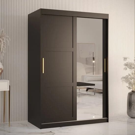 Rieti II Mirrored Wardrobe 2 Sliding Doors 120cm In Black_1