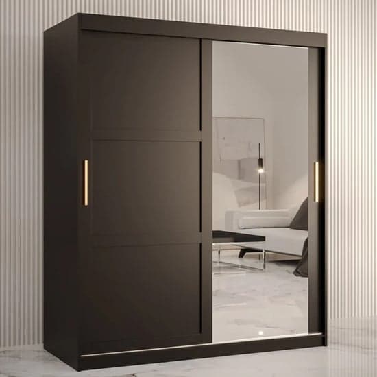 Rieti II Mirrored Wardrobe 2 Sliding Doors 150cm In Black_1