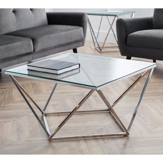Riga Clear Glass Coffee Table Octagonal With Chrome Base_1