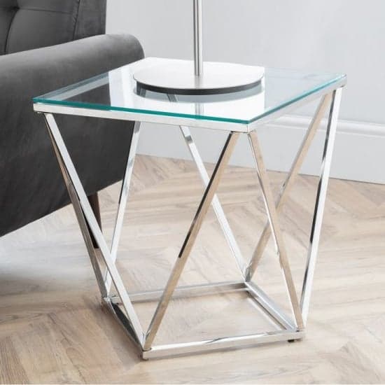Riga Clear Glass Lamp Table Octagonal With Chrome Base_1
