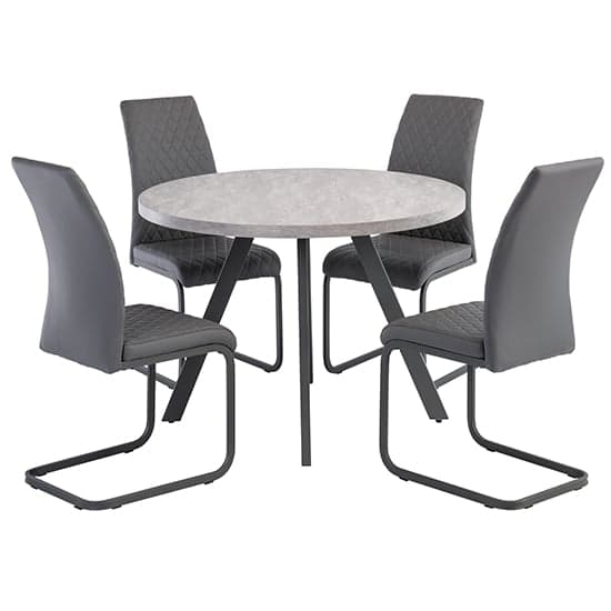 Remika Light Grey Dining Table With 4 Huskon Grey Chairs_1