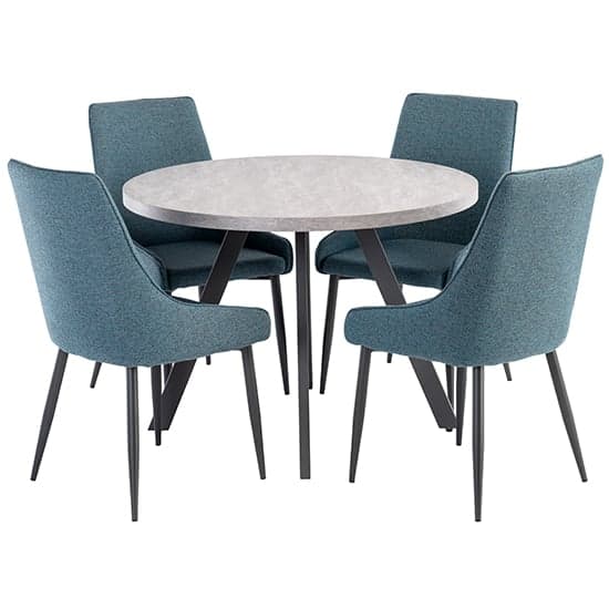 Remika Light Grey Dining Table With 4 Remika Teal Chairs_1