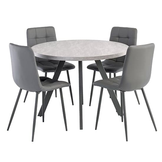 Remika Light Grey Dining Table With 4 Virti Grey Chairs_1
