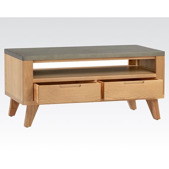 Rimit Coffee Table With 2 drawers In Oak And Concrete Effect_2