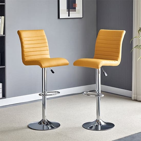 Ripple Curry Faux Leather Bar Stools With Chrome Base In Pair_1