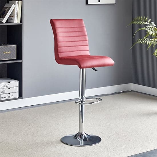 Ripple Faux Leather Bar Stool In Bordeaux With Chrome Base_1