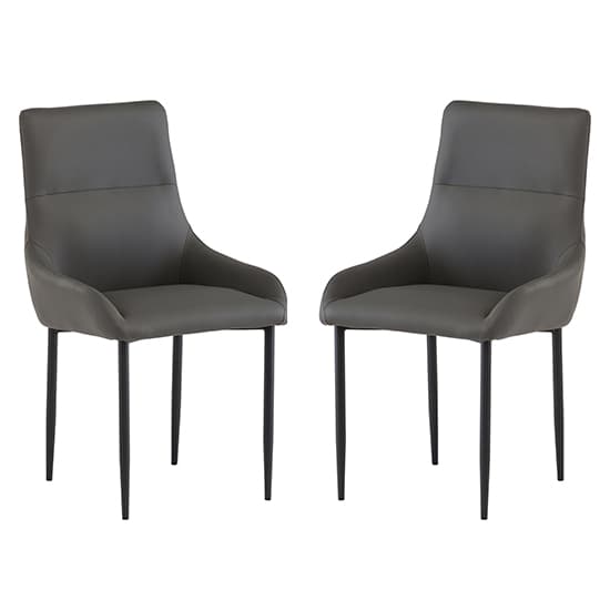 Rissa Dark Grey Faux Leather Dining Chairs With Black Legs In Pair_1