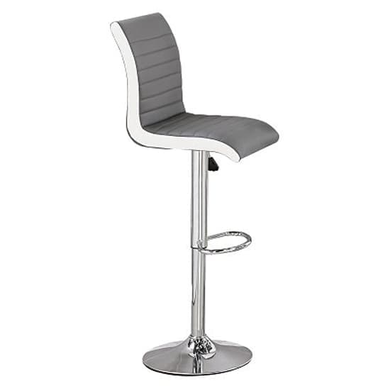 Ritz Faux Leather Bar Stool In Grey And White With Chrome Base_2
