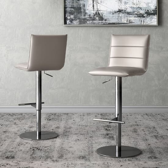 Radlett Taupe Faux Leather Bar Stools In Pair Furniture in Fashion