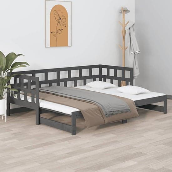 Rivas Solid Pinewood Pull-out Single Day Bed In Grey_2