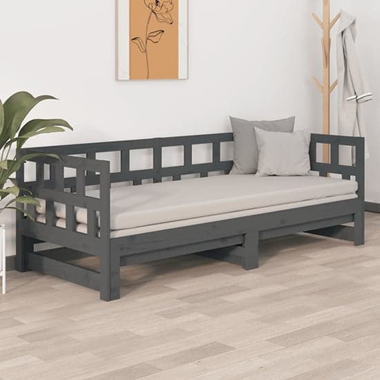 Rivas Solid Pinewood Pull-out Single Day Bed In Grey_1