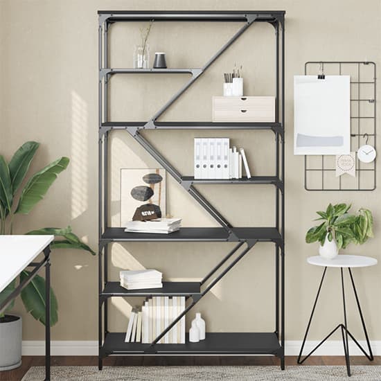 Rivas Wooden Bookshelf In Black With Steel Frame_1