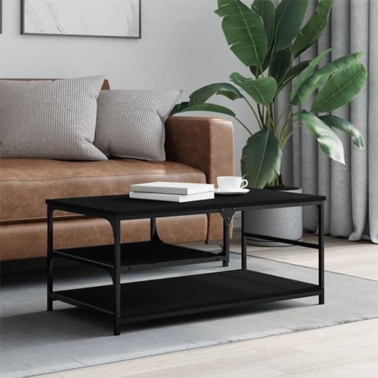 Rivas Wooden Coffee Table With 2 Shelves In Black_1
