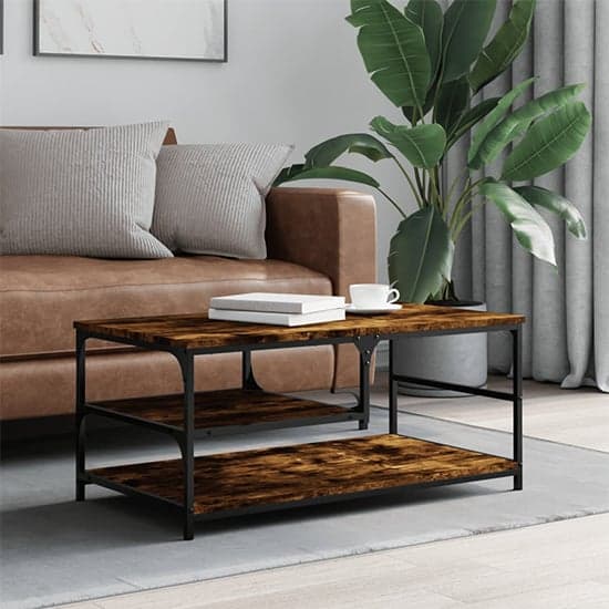 Rivas Wooden Coffee Table With 2 Shelves In Smoked Oak_1