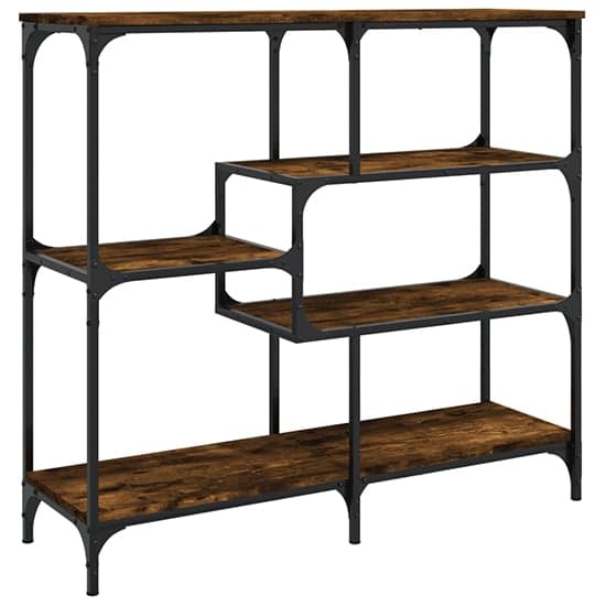Rivas Wooden Console Table With 4 Shelves In Smoked Oak_2