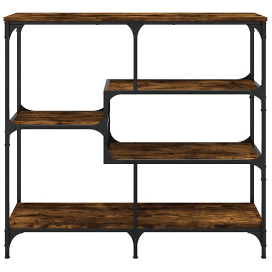 Rivas Wooden Console Table With 4 Shelves In Smoked Oak_3