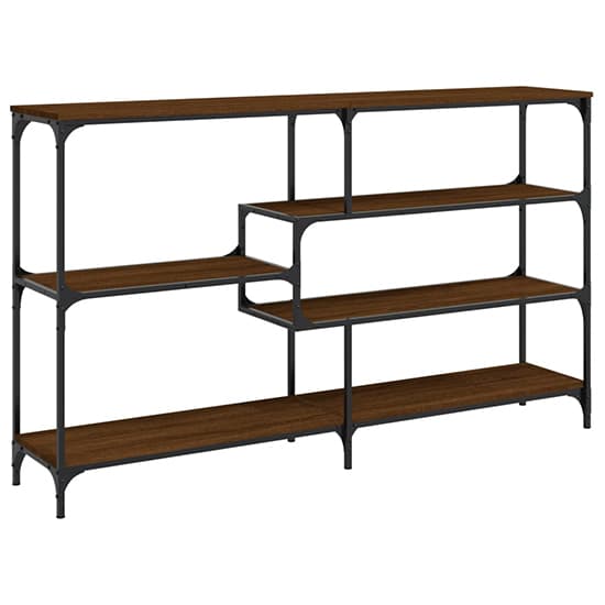 Rivas Wooden Console Table Wide With 4 Shelves In Brown Oak_2