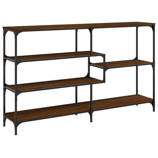 Rivas Wooden Console Table Wide With 4 Shelves In Brown Oak_5
